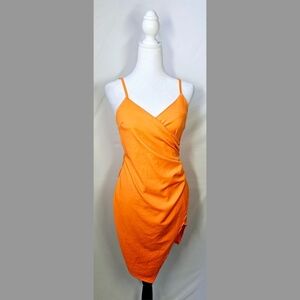 "NEW" Small Lauriell Bright Orange Wrap Front Crepe Midi Dress